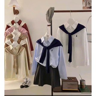 Áo sơ mi chất lụa cát thêu ngựa kèm khăn thủy thủ tháo rời form 40_65kg phong cách basic