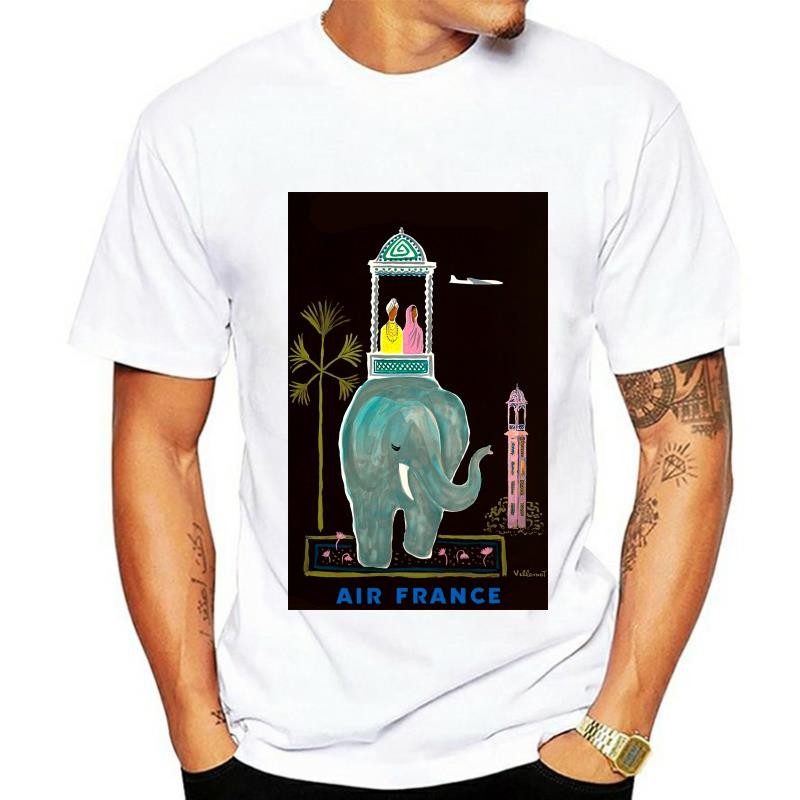 Áo nam Vintage Du lịch Poster Pháp Air France Ấn Độ Áo nam áo thun