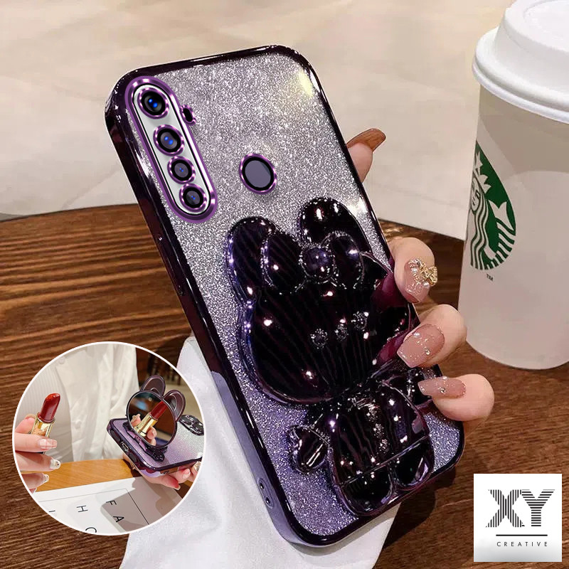 Ốp điện thoại Realme 5 5i 5s 6i c3 5 Pro mạ điện Giá đỡ thỏ dễ thương Vỏ bảo vệ lấp lánh trong suốt Vỏ chống sốc Ốp lưng Realme 5 5i 5s 6i c3 5 Pro