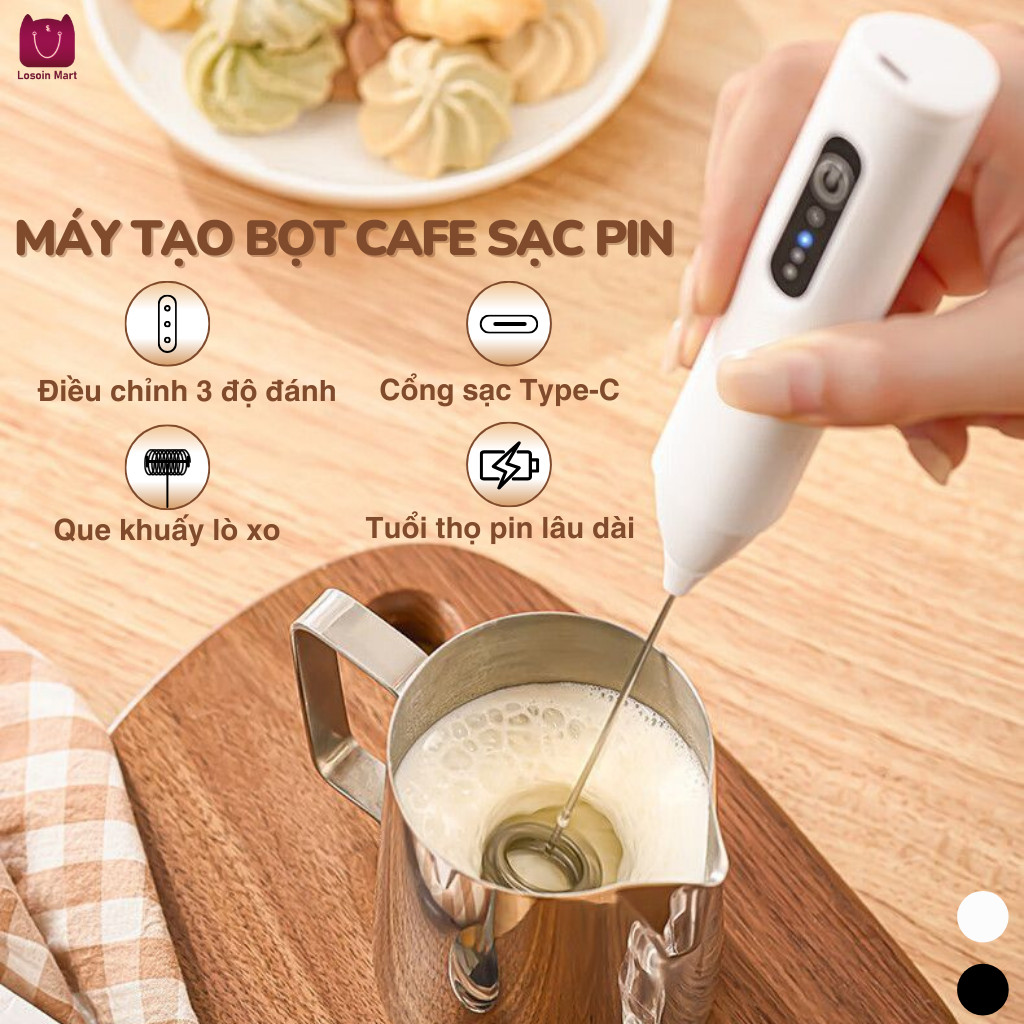 Máy Đánh Trứng, Đánh Sữa Và Tạo Bọt Cafe Di Động Cầm Tay 3 Tốc Độ Sử Dụng Pin Sạc Cao Cấp, Tiện lợi trong nhà bếp