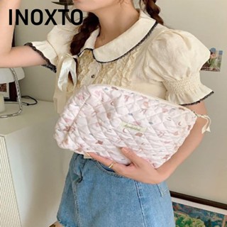 INOXTO Make Up, Quilting Zip Closure Túi đựng mỹ phẩm nữ màu hồng dễ thương, Túi đựng đồ du lịch bằng vải hai lớp mềm mại và thoáng khí