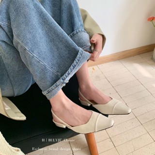 Giày Sandal Nữ Mũi Nhọn Đế Thấp Có Hương Thơm, Giày Bệt Hở Gót Chất Da 2 Lớp Phong Cách Tiểu Thư SDTQ26 Gogoback