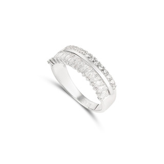Nhẫn Trang sức bạc 925 ADJ đính đá CZ sang trọng cao cấp 2 Dòng Vuông Chữ Nhật SN14533AD