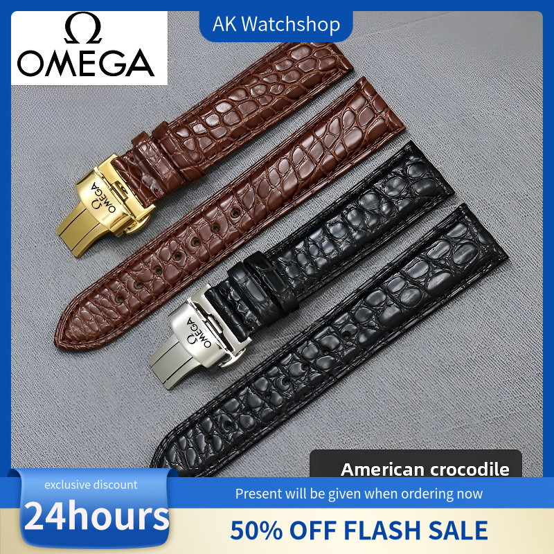 Dây đeo đồng hồ da cá sấu chính hãng cho Omega De Ville, Seamaster, Speedmaster – 18mm 20mm 22mm – D