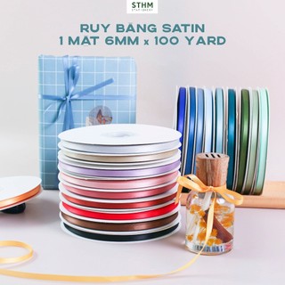 Dây ruy băng satin nhiều màu, cuộn 100yard - Dùng làm dây phân trang sổ tay, gói quà,handmade - STHM