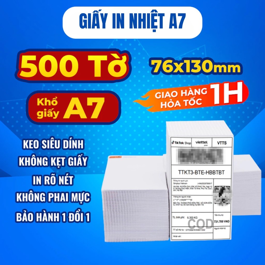 Giấy In Nhiệt A7 76x130mm Tệp 500 Tờ Loại Dày Chống Nước Không Phai Mực In Đơn Shopee