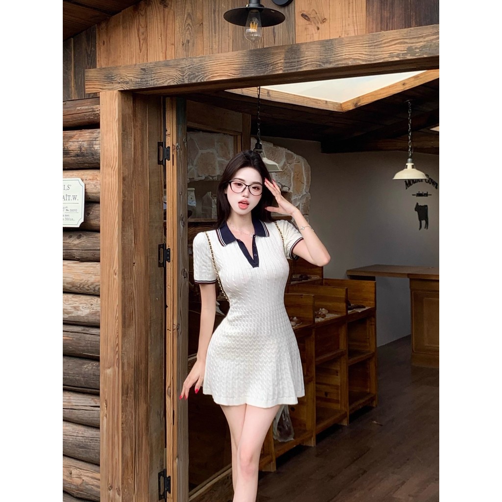 Kii Wii Váy nữ phù hợp mùa hè Váy dệt kim màu tương phản đơn giản 250812 | BigBuy360 - bigbuy360.vn