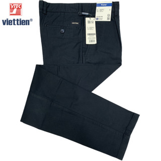 Viettien - Quần kaki nam màu xanh đen phom regular có ly 6T6004 và không ly 6T6003