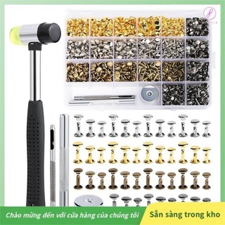 [Gaozuo523.vn] Đinh tán bằng da, Đinh tán mũ đôi nhiều màu 600 chiếc, Bộ đinh tán bằng da có đục lỗ rỗng, Dụng cụ đục lỗ và chất làm hại cao su