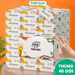 Giấy ăn rút Topgia thùng 40 gói đa sắc cao cấp 240 tờ 4 lớp, dập vân 4D, mềm mịn, thấm hút tốt