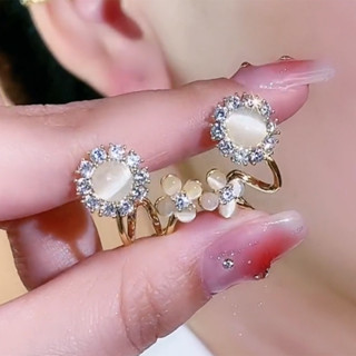 Bông tai hoa mắt mèo Bông tai kim bạc 925 Bông tai không gây dị ứng cho nữ Trang sức bé gái