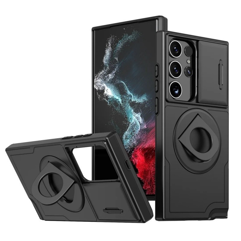 Bảo vệ ống kính máy ảnh trượt Giá đỡ vòng từ tính Vỏ điện thoại cho Samsung S23 S22 S21 Ultra Plus S23 S21 S20 FE A55 A35 A25 A15 A05 A05S A54 A34 Vỏ cứng chống sốc mờ