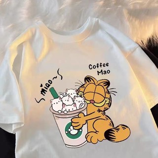 Áo thun Cotton ngắn tay dáng rộng in hình hoạt hình Summer Street Áo thun thông thường đa năng