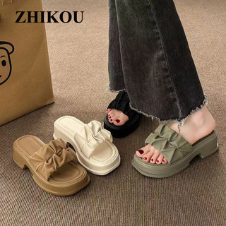 ZHIKOU dép đế cao dép sandal nữ dép quai ngang Tinh tế Hiện đại Điểm nhấn Đế chống trơn trượt FPD2451421 30Z240722