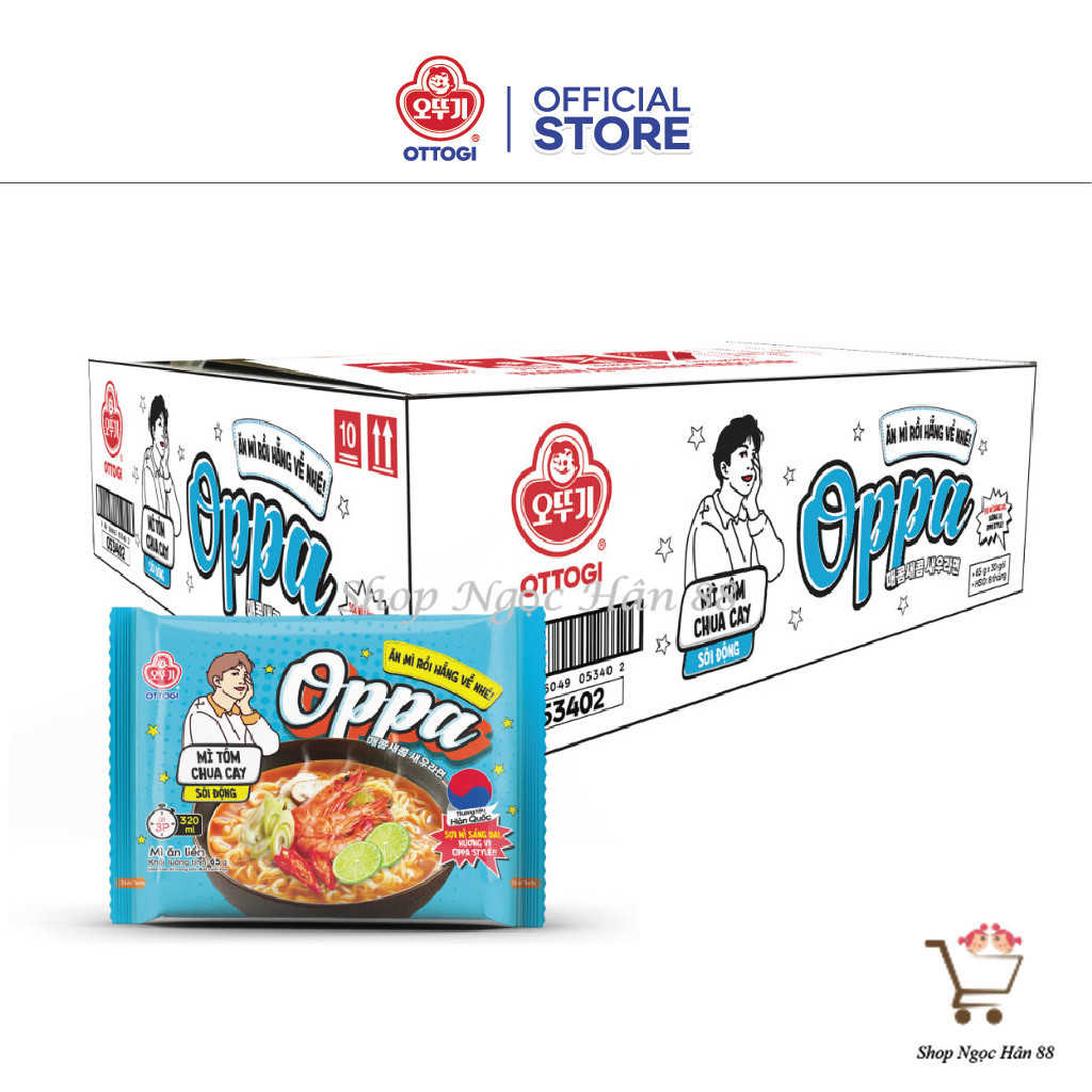 Thùng 30 gói mì Oppa ăn liền Ottogi 65g vị Tương đen/Hải sản/Tôm chua cay
