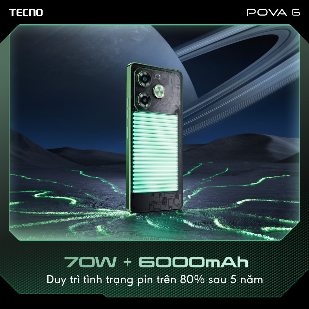 Điện thoại gaming Tecno Pova 6 (8+8)GB/256GB I 6000mAh + 70W I AMOLED 120Hz I 108MP | BigBuy360 - bigbuy360.vn