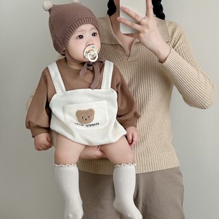 Body chip dài tay Bodysuit cho bé trai bé gái sơ sinh Áo liền quần Chip Yếm Túi Logo Đầu Gấu SLT145