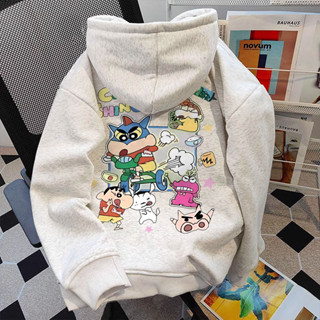 Áo hoodie nữ xám tiêu form rộng cute shin cậu bé bút chì áo nỉ dài tay mùa thu đông 100% cotton