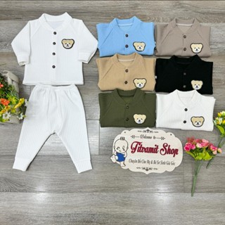 Bộ dài vải NỈ TĂM cúc giữa gấu nâu 2024 cho bé