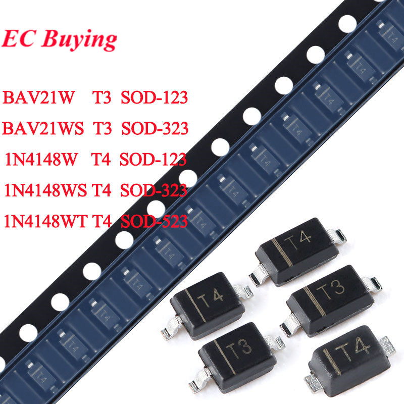100 Cái / lốc 1N4148W T4 BAV21W T3 SOD-123 1N4148WS BAV21WS SOD-323 1N4148WT SOD-523 1N4148 BAV21 BA