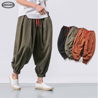 M-6xl Cơ Bản Vải Lanh Cotton Crop Quần Nam Plus Kích Thước Quần Jogger Đơn Giản Thường Ngày Rời Mồ Hôi