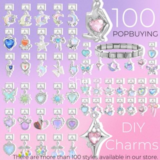 100 Phong Cách Sáng Bóng Mặt Dây Quyến Rũ Mô Đun Ý Vòng Tay Quyến Rũ Liên Kết Phù Hợp Với Vòng Tay 9 Mm Thép Không Gỉ Trang Sức DIY Làm Trái Tim Bướm Mặt Trăng Hình Ngôi Sao