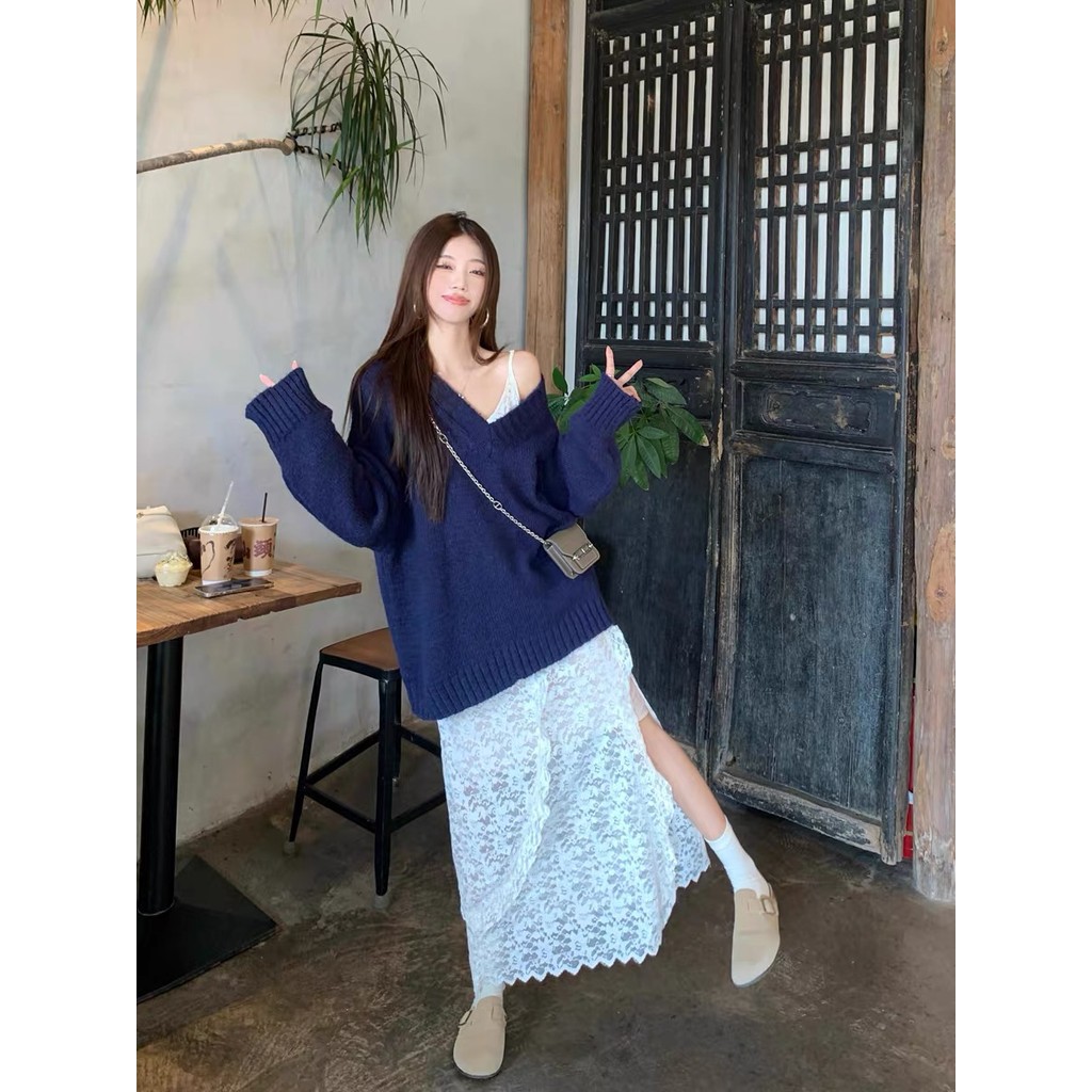 Áo len đỏ Áo noel tết cổ chữ V cao cấp phong cách lười Áo dệt kim dễ phối mặc ngoài rộng rãi mẫu mới 2024 | BigBuy360 - bigbuy360.vn