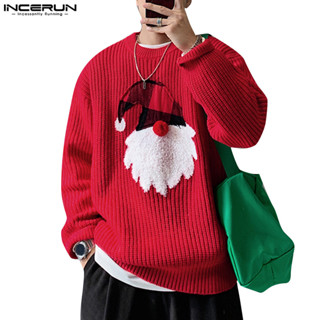 Incerun Nam Thời Trang Hàn Quốc Áo Len Dài Tay In Hình Giáng Sinh