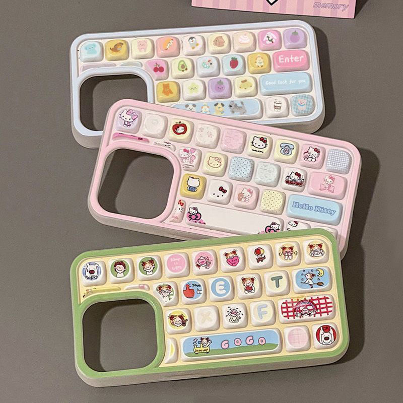 Pink Hello Kitty Penguin Phone Case For iPhone 16 15 14 13 12 11 ProMax Plus Stress Relief Keyboard 