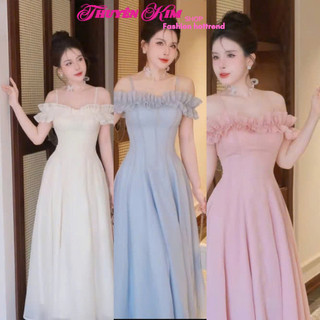  Đầm maxi đầm thiết kế váy đi tiệc đầm Tơ nến tầng mút ngực dáng dài trễ vai sang trọng 