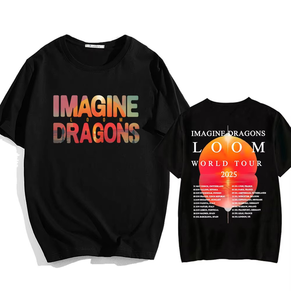 Imagine Dragons Loom Tour 2025 Áo Thun Nữ Tay Ngắn Cotton Nam Nữ Áo Dạo Phố Hip Hop Thời Trang Mùa H