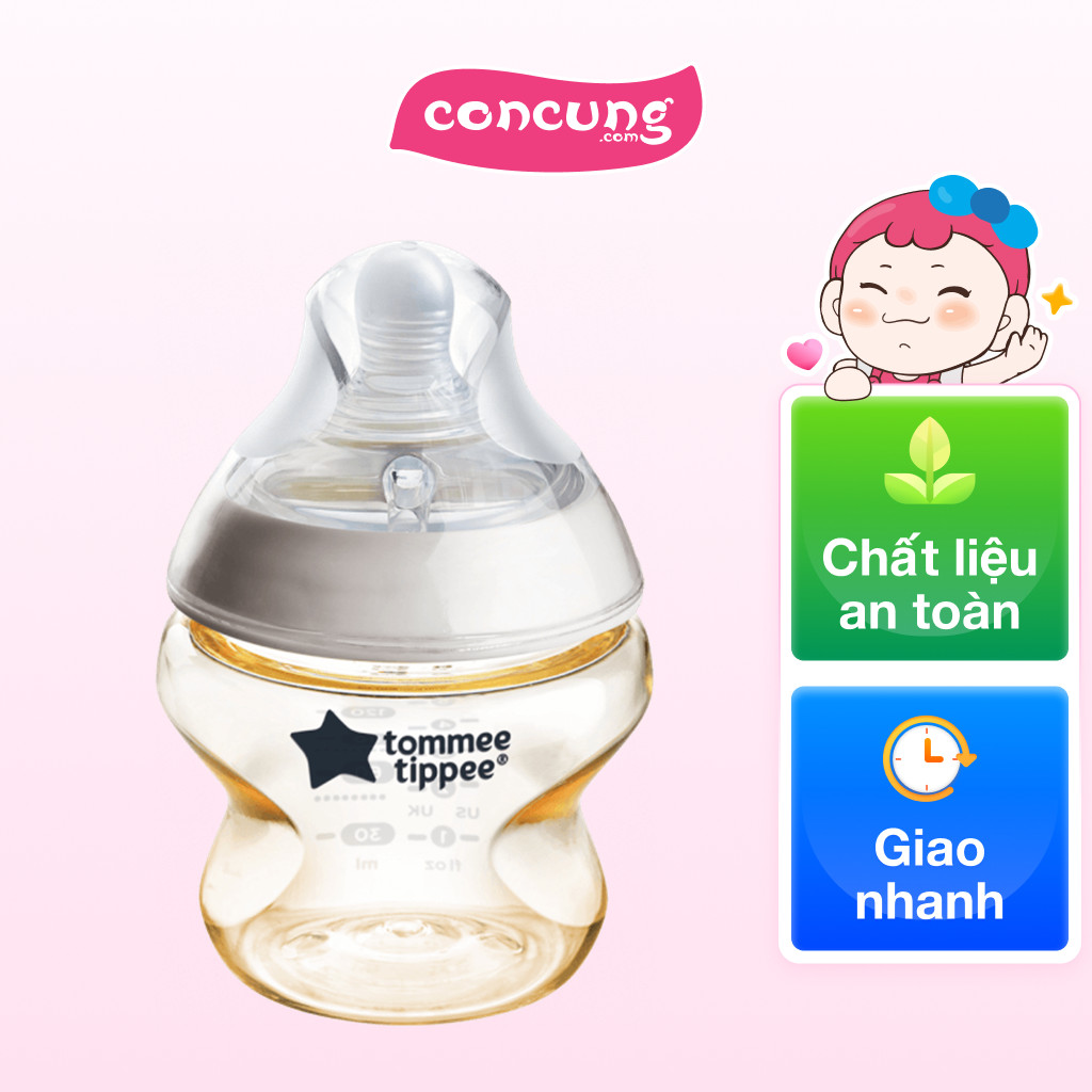 Bình Sữa PPSU Ty Siêu Mềm Tự Nhiên Tommee Tippee Natural Start 150ml, Núm Ty Đi Kèm 0-3 Tháng