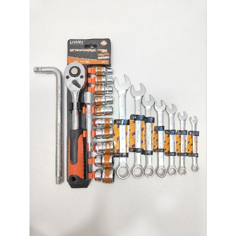 [Tặng cần cong L] Bộ tuýp tự động 12 chi tiết Liwin loại lớn 1/2in chuyên sửa xe và 7 khoá cờ lê vòn