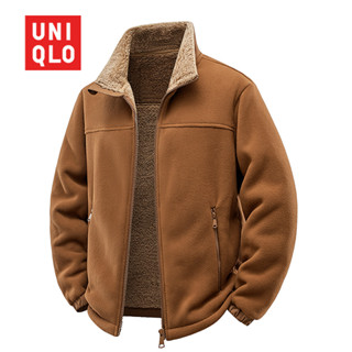 UNIQLO Nam Sang Trọng Và Dày Cổ Đứng Ấm Áp Cardigan Áo Khoác Mùa Thu Đông Ngoài Trời Nhà Lạnh Bắc Cực Áo Khoác Lông Cừu 