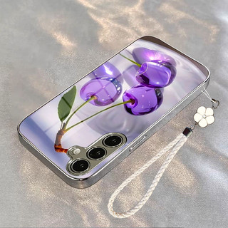  ốp lưng samsung S25 S24 S23 S22 S21 S21 + S20 Note20 10 Ultra   Plus   Pro   FE A55 A54 A53 A52 A35 A34 A33 A23 A15 A14 A13 A05S A05 ốp kính dây đeo điện thoại anh đào tím 