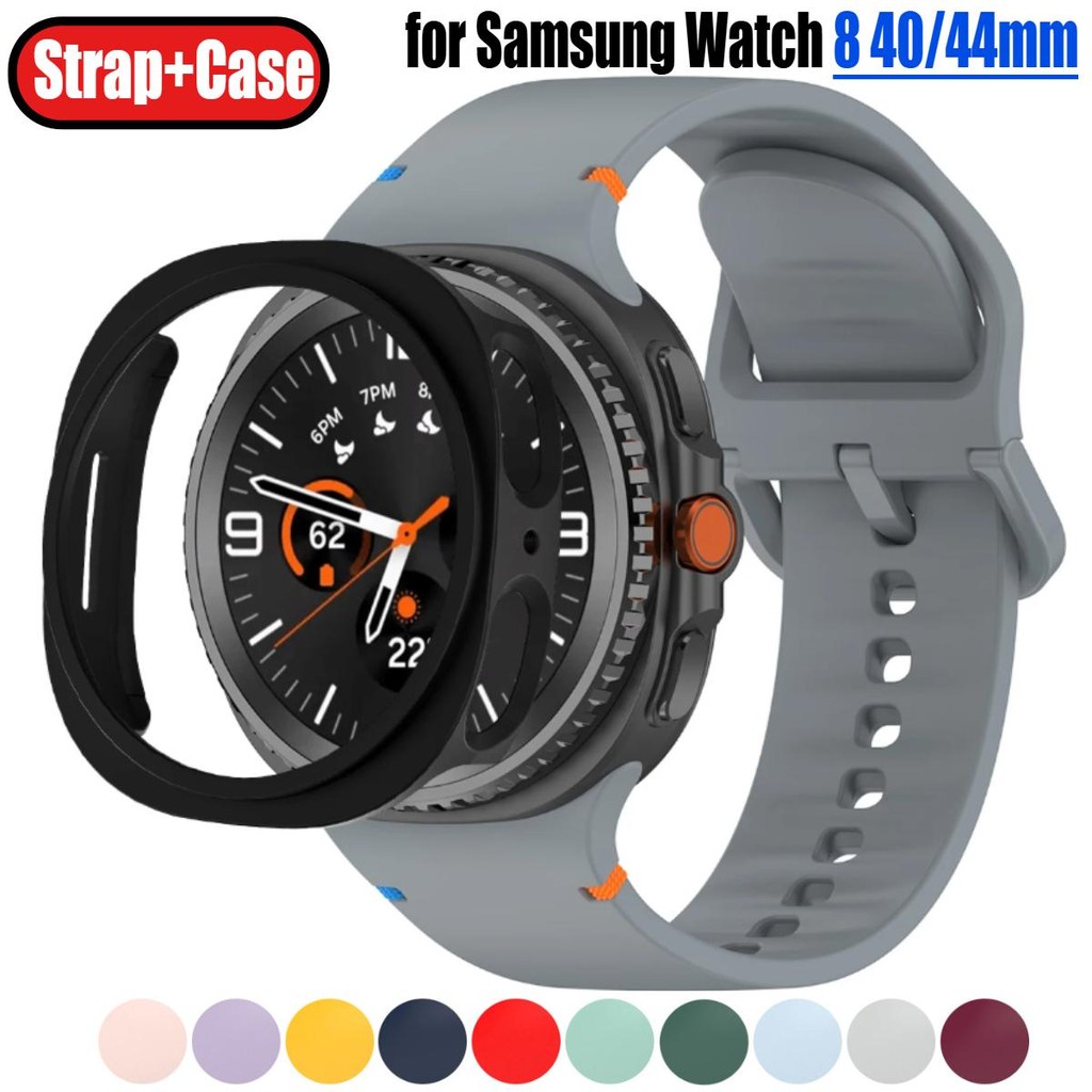 Dây đeo chính thức + Vỏ PC cho Samsung Galaxy Watch 8 40mm 44mm Vòng đeo tay thể thao bằng silicon C