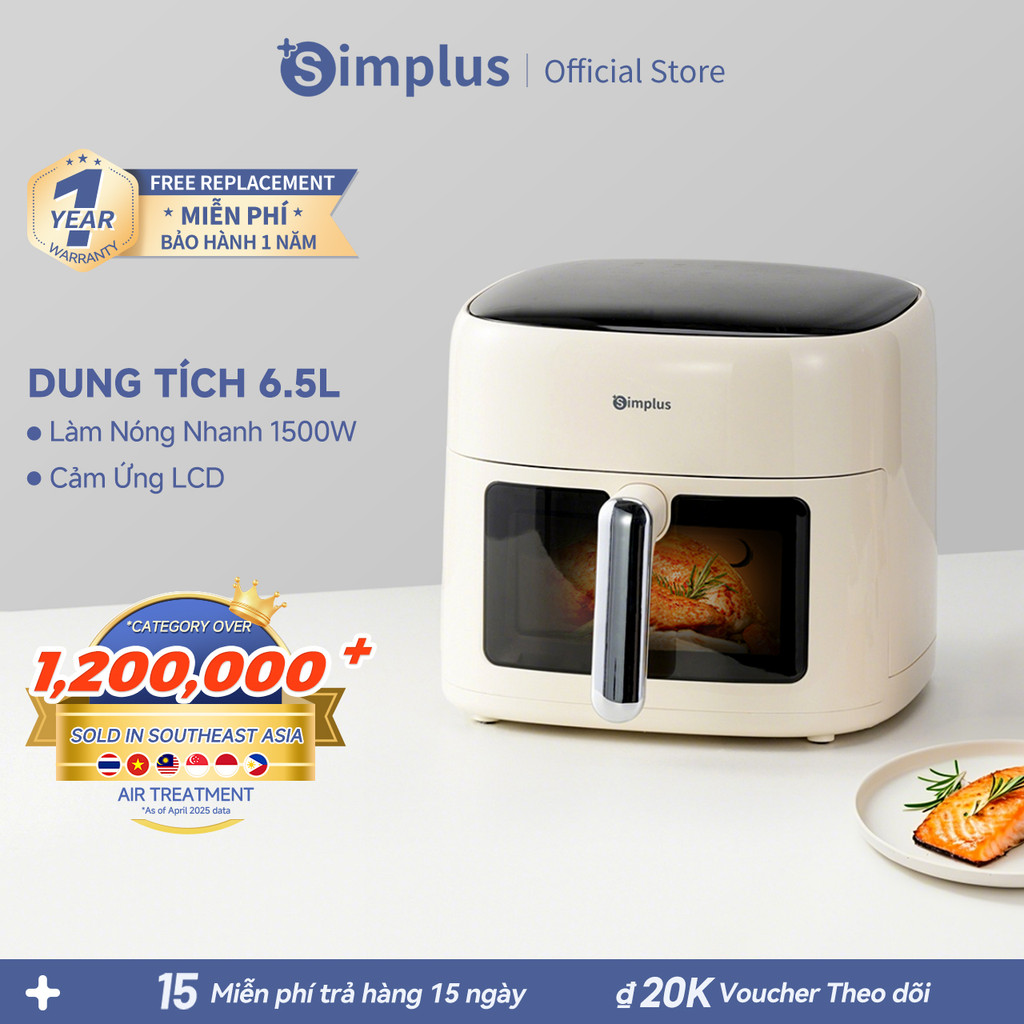 Simplus Nồi Chiên Không Dầu Dung Tích Lớn 6.5L Công Suất Cao 1500W KQZG018- Bảo Hành 1 Năm 1 Đổi 1