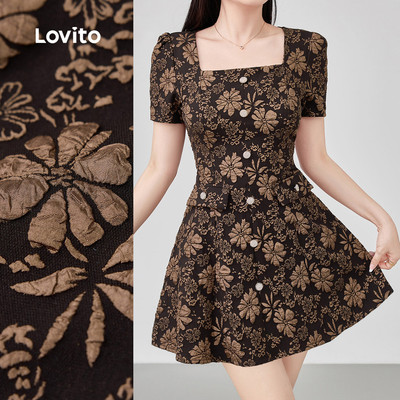 (thanh lịch) Lovito Trang phục Ngọc trai Mùa Xuân/Hè váy màu nâu cho phụ nữ L143AD599