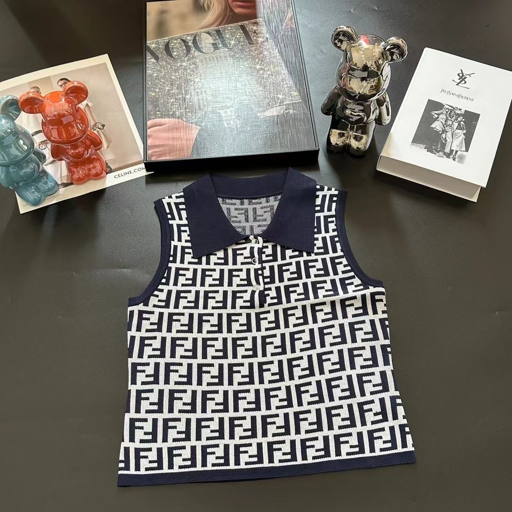 FENDI1945 Phong Cách Mới Chữ Đan Áo polo Không Tay Cổ Áo Vest Nữ