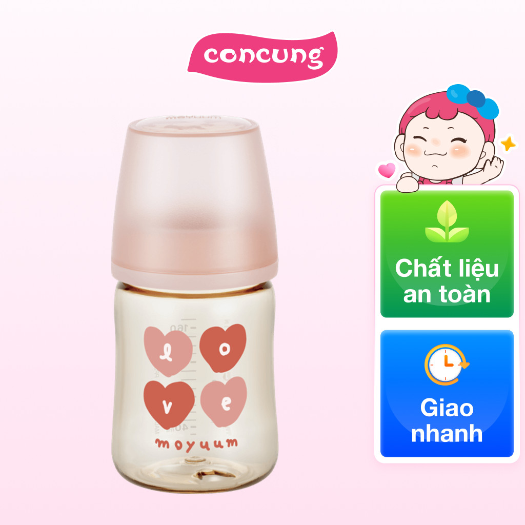 Bình sữa Moyuum thế hệ 3 PPSU 170ml (trái tim hồng)
