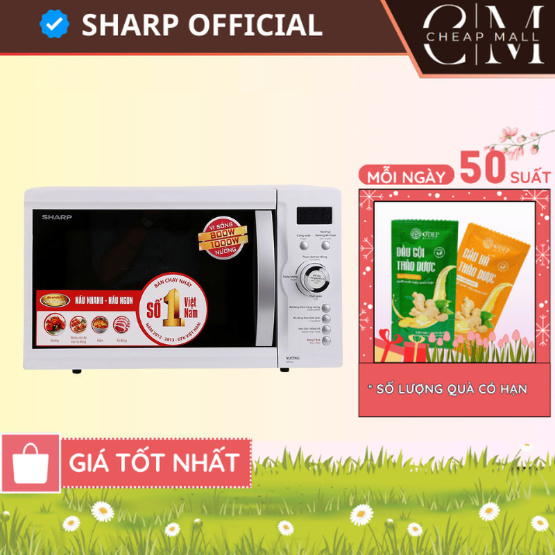 Lò vi sóng có nướng Sharp 23 Lít Chính hãng, 1000W 5 mức công suất R-G371VN-W - BẢO HÀNH 15 THÁNG - 