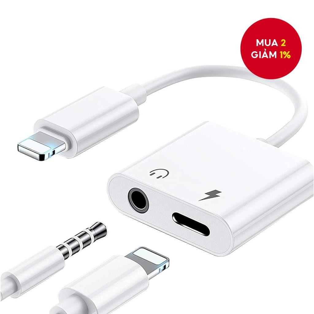 Bộ chuyển đổi adapter cho iPhone sang giắc cắm 3.5 mm, 2 trong 1 tai nghe AUX hỗ trợ âm thanh + bộ c