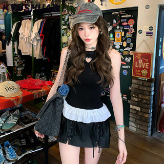 Kyushuad girls' top spicy girl heart hollow out slim fit sleeveless Korean vest
