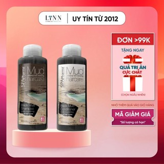 Set dầu gội xả bùn đen Spa pharma dành cho mọi loại tóc 500ml x2 tóc dầu tóc siêu dầu giảm gàu ngứa