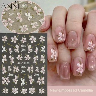 Miếng dán móng tay mới camellia dập nổi miếng dán móng tay ba chiều nhỏ tươi vẽ tay ba chiều dán móng tay