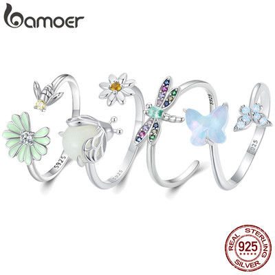 Bamoer Bạc 925 Nhẫn Hoa Dễ Thương Chim Bướm Thời Trang Nữ Phụ Kiện Quà Tặng Sinh Nhật SCR323