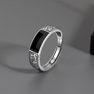 Hình Chữ Nhật Đen Rồng Nhẫn Vintage Rồng Nam Đơn Giản Nhẫn Ngón Tay Phong Cách Dân Tộc Nhẫn Triều P6V7