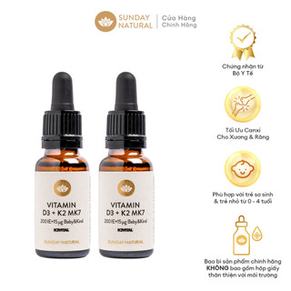 Combo 2 chai vitamin d3 + k2 mk7 200 iu + 15mcg sunday natural cho bé
