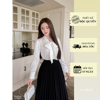 Áo sơ mi nữ dài tay cổ nơ thiết kế Charme 208043 phong cách công sở thời trang chất vải lụa ngọc mát mịn
