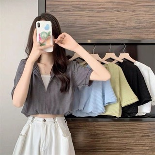 Mùa Hè Ngắn Vách Ngăn Áo Thun Cổ Chữ V Nữ Tay Ngắn Giả Hai Mảnh Áo